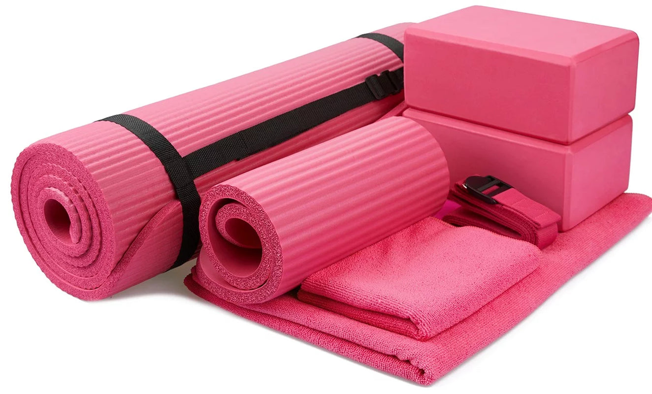 InTune Complete 7-Piece Yoga Set - Include Yoga Mat with Carrying Strap, 2 Yoga Blocks, Yoga Mat Towel, Yoga Hand Towel, Yoga Strap and Yoga Knee Pad