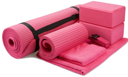 InTune Complete 7-Piece Yoga Set - Include Yoga Mat with Carrying Strap, 2 Yoga Blocks, Yoga Mat Towel, Yoga Hand Towel, Yoga Strap and Yoga Knee Pad